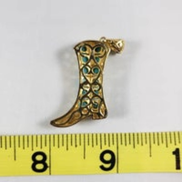 Sterling Service with Gold Accents turquoise studs cowboy boots pendant - Picture 2 of 3